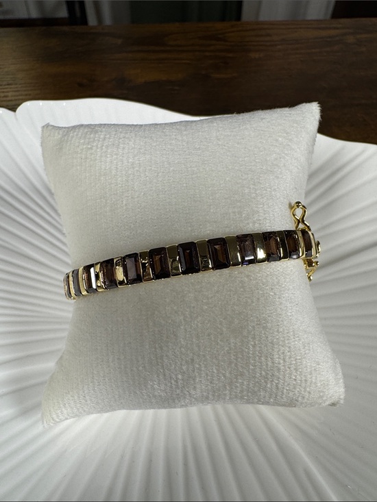 Jewelry - Gold and Dark Brown Baguette Tile Bracelet - Women Jewelry